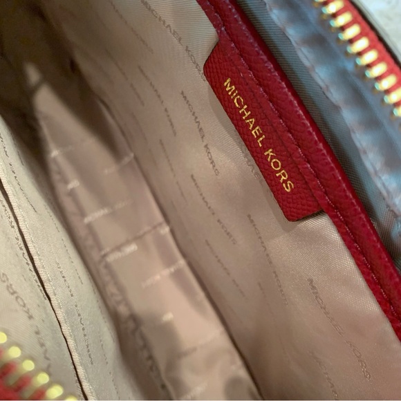 Michael Kors Jet Set Large Saffiano Leather Crossbody Bag, Red, 9"x6.4"x0.75" - Picture 8 of 10